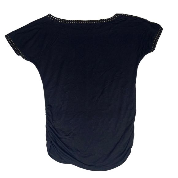 Carmen Marc Valvo Blouse Adult Women Medium Black Gold Studded Stretch - Picture 2 of 4